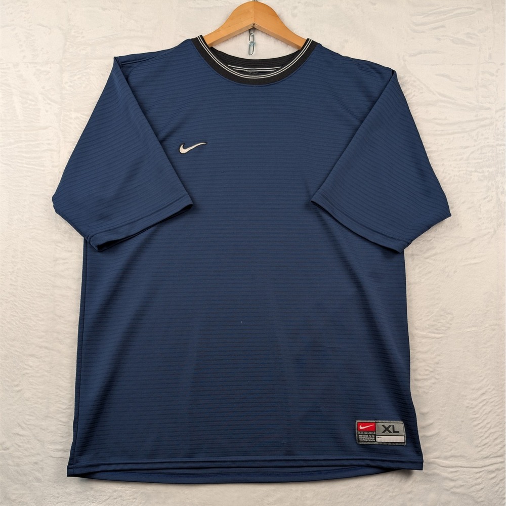VTG Nike Team T Shirt Mens XL Blue Swoosh Soccer Athletic Training Jersey Y2K